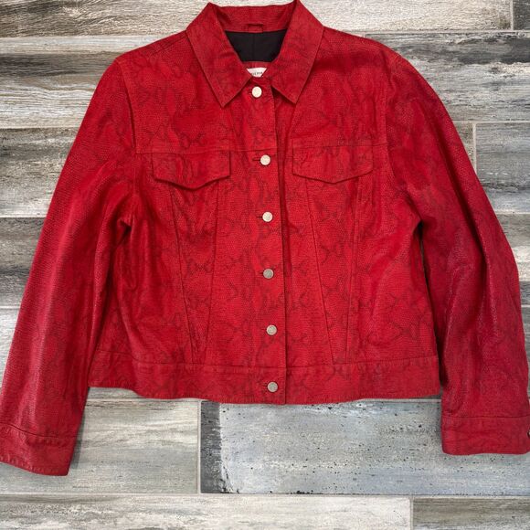 Vintage 90s Y2K Lord & Taylor Suede Red Leather Jacket Snakeskin Print Outerwear - Picture 3 of 7